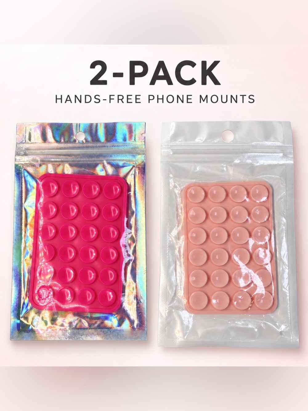 2-Pack Silicone Suction Phone Grips - Hot Pink & Blush